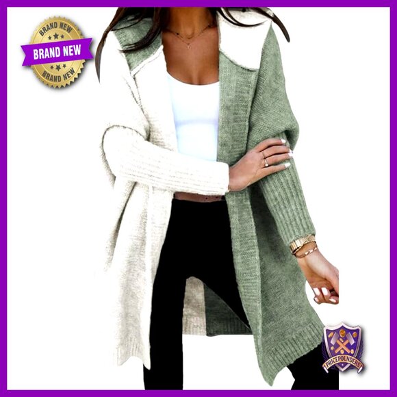 Open Front Hooded Knit Cardigan Long Sleeve Casual Sweater Women's